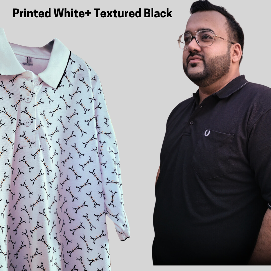 Texture Polo Black + Printed Polo White